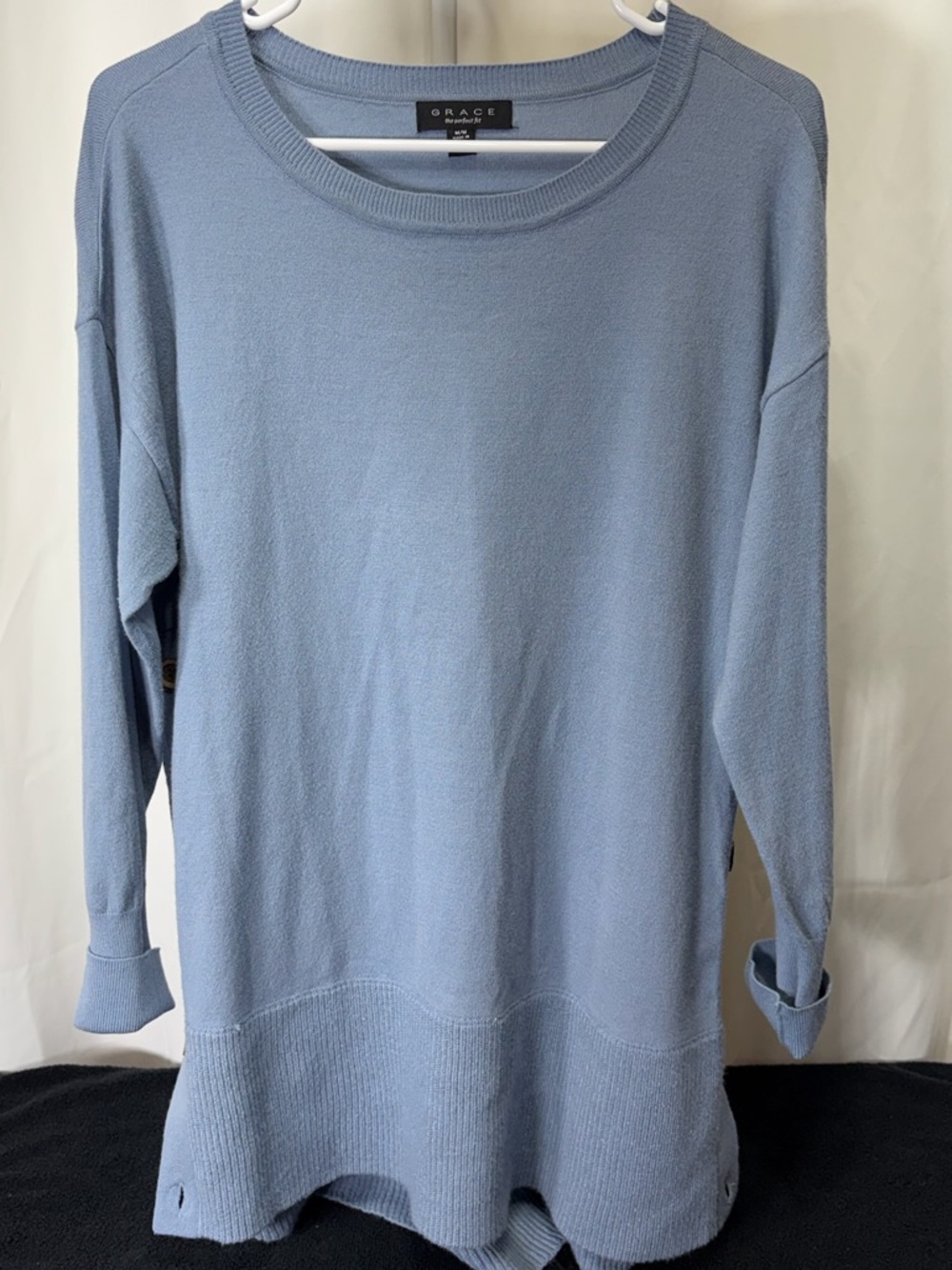 Grace Pale Blue Long-Sleeve Knit Crewneck Sweater 2592